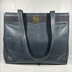 Salvatore Ferragamo Navy Textured Tote